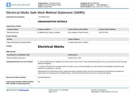 Safe Work Method Statement (SWMS) 